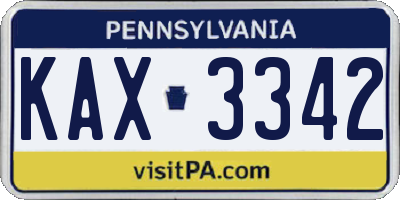 PA license plate KAX3342