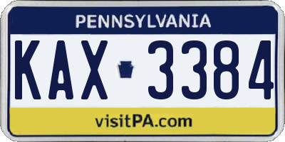 PA license plate KAX3384