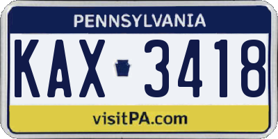 PA license plate KAX3418