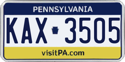 PA license plate KAX3505