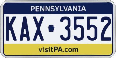 PA license plate KAX3552