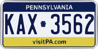 PA license plate KAX3562