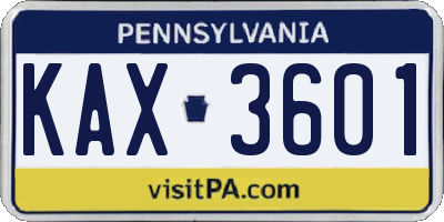 PA license plate KAX3601