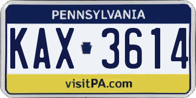 PA license plate KAX3614