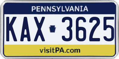PA license plate KAX3625