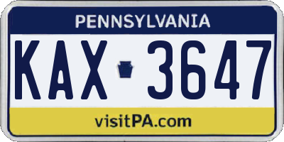 PA license plate KAX3647