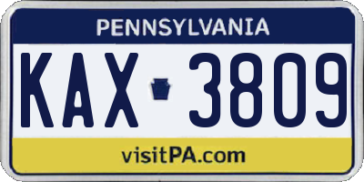 PA license plate KAX3809