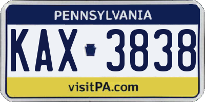 PA license plate KAX3838
