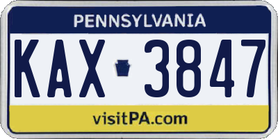 PA license plate KAX3847