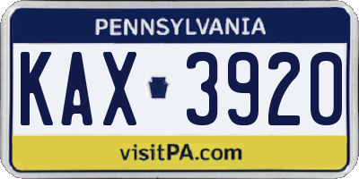 PA license plate KAX3920