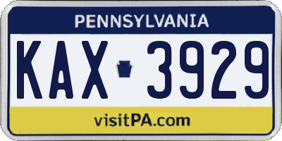 PA license plate KAX3929