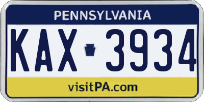PA license plate KAX3934