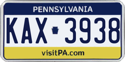 PA license plate KAX3938