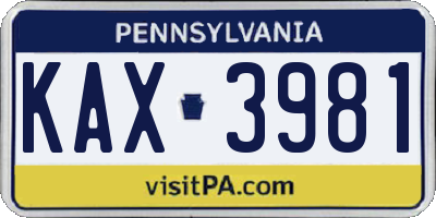 PA license plate KAX3981