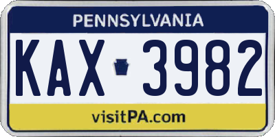PA license plate KAX3982