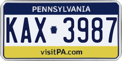 PA license plate KAX3987