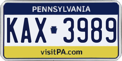 PA license plate KAX3989