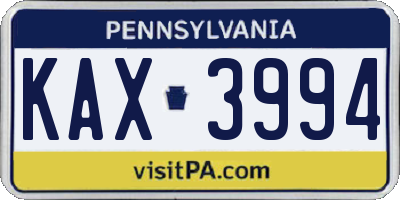 PA license plate KAX3994