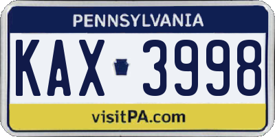 PA license plate KAX3998