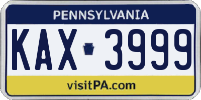 PA license plate KAX3999