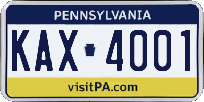 PA license plate KAX4001