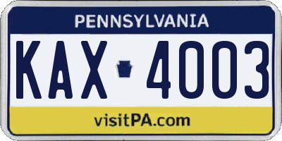 PA license plate KAX4003