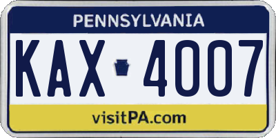 PA license plate KAX4007