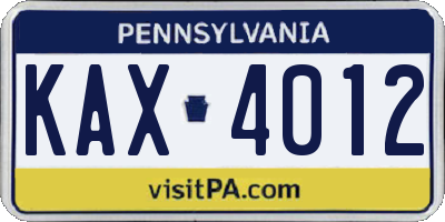 PA license plate KAX4012