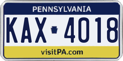 PA license plate KAX4018