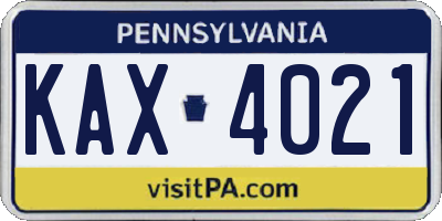PA license plate KAX4021
