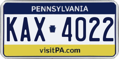 PA license plate KAX4022