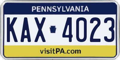 PA license plate KAX4023