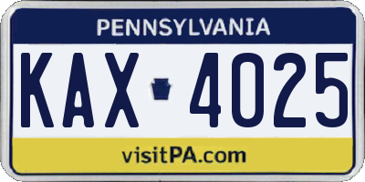 PA license plate KAX4025