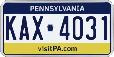 PA license plate KAX4031