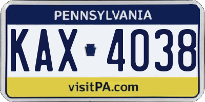 PA license plate KAX4038