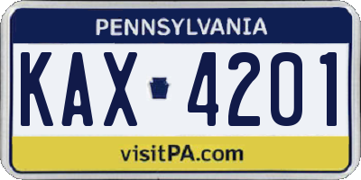 PA license plate KAX4201