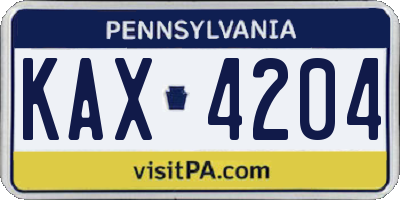 PA license plate KAX4204