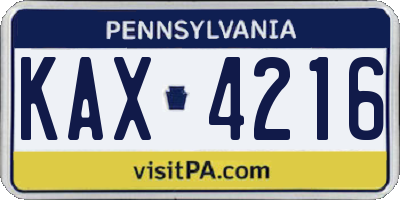 PA license plate KAX4216