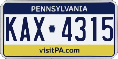 PA license plate KAX4315