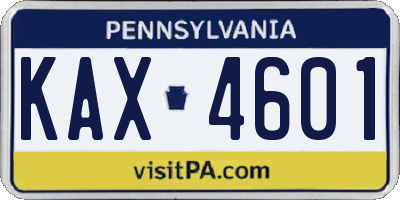 PA license plate KAX4601