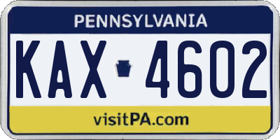 PA license plate KAX4602