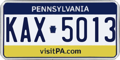 PA license plate KAX5013