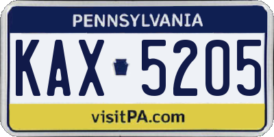 PA license plate KAX5205