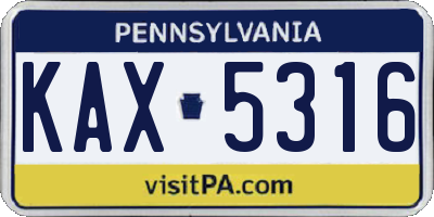 PA license plate KAX5316