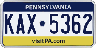 PA license plate KAX5362