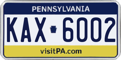 PA license plate KAX6002