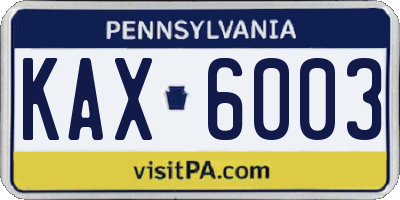 PA license plate KAX6003