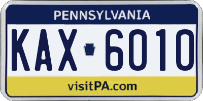 PA license plate KAX6010