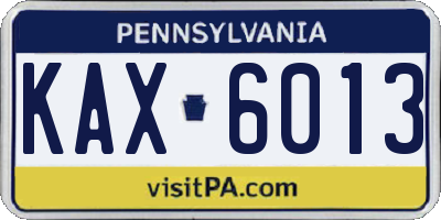 PA license plate KAX6013