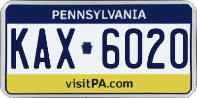 PA license plate KAX6020